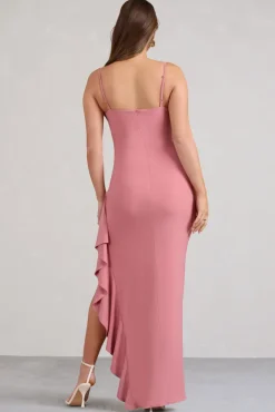 Cut Stem | Pink Cami Maternity Maxi Dress With Ruffled Split