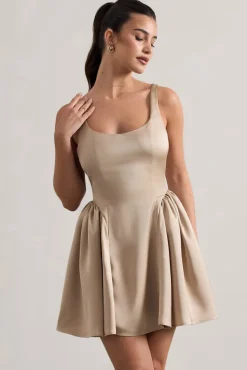 Cyrus | Champagne Satin Scoop-Neck Mini Dress