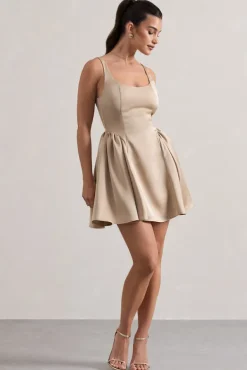Cyrus | Champagne Satin Scoop-Neck Mini Dress