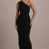 Dalarie | Black One-Shoulder Gathered Maxi Dress
