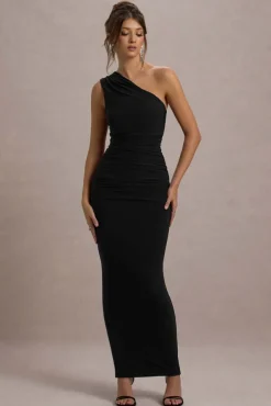 Dalarie | Black One-Shoulder Gathered Maxi Dress