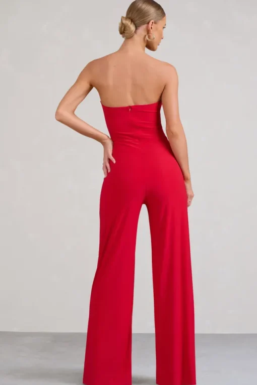 Darya | Red Bandeau Wide Leg Jumpsuit