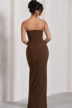 Dawning | Chocolate Brown Bandeau Knotted Split Maxi Dress