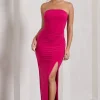 Dawning | Hot Pink Bandeau Knotted Split Maxi Dress