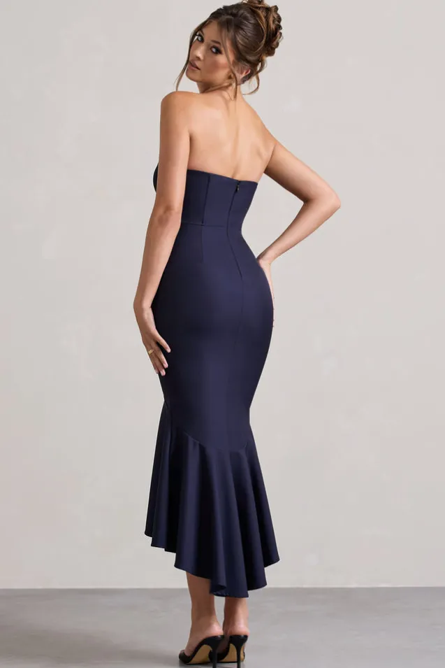 Daylight | Navy Corset High-Low Midi Dress