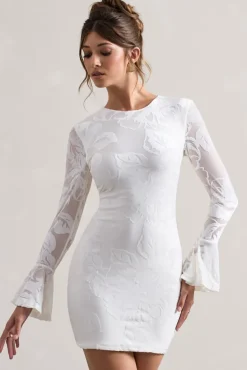 Della | White Bodycon Flared-Sleeve Micro Mini Dress