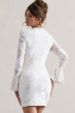 Della | White Bodycon Flared-Sleeve Micro Mini Dress