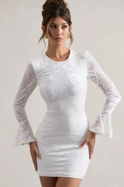 Della | White Bodycon Flared-Sleeve Micro Mini Dress