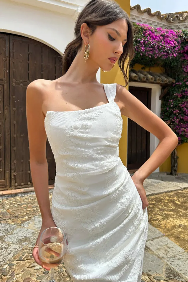 Dentelle | White Lace Corset Wrap Midi Dress