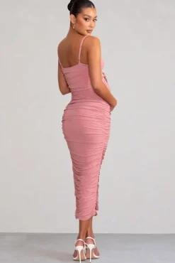 Desired | Blush Maternity Cami Midi Dress with Twist Plunge