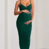 Desired | Bottle Green Maternity Cami Midi Dress with Twist Plunge