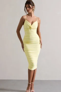 Desired | Lemon Knot Detail Ruched Midi Dress