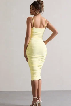 Desired | Lemon Knot Detail Ruched Midi Dress
