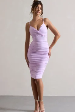 Desired | Lilac Knot Detail Ruched Midi Dress