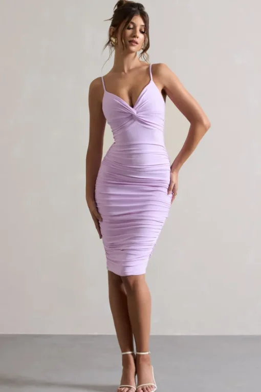 Desired | Lilac Knot Detail Ruched Midi Dress