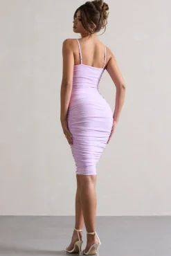 Desired | Lilac Knot Detail Ruched Midi Dress