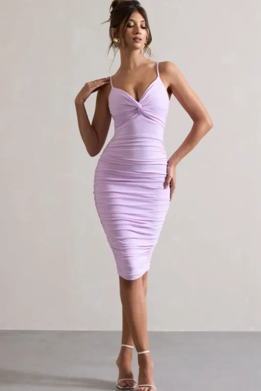 Desired | Lilac Knot Detail Ruched Midi Dress
