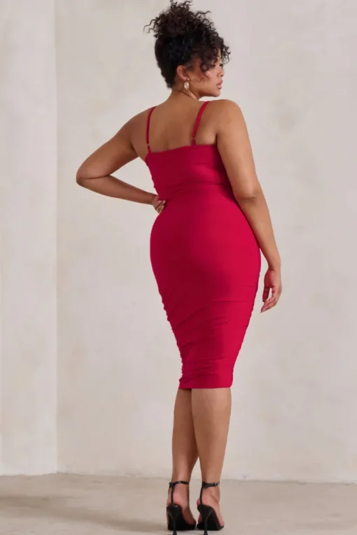 Desired | Red Knot Detail Ruched Midi Dress