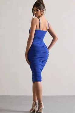 Desired | Royal Blue Knot Detail Ruched Midi Dress
