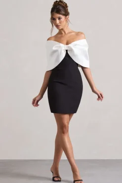 Dewdrop | Black u0026 White Mini Dress With Oversized Bow