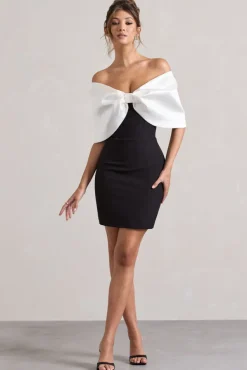 Dewdrop | Black u0026 White Mini Dress With Oversized Bow