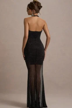 Diaz | Black Embellished Cowl-Neck Split Maxi Dress