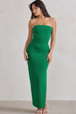 Dina | Green Bandeau Maxi Dress With Split