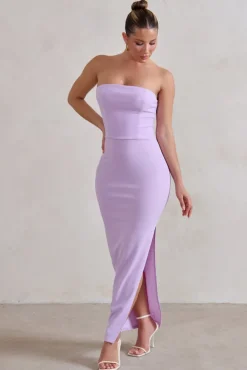 Dina | Lilac Bandeau Maxi Dress With Split