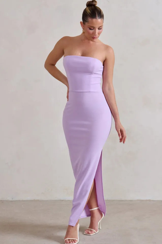 Dina | Lilac Bandeau Maxi Dress With Split