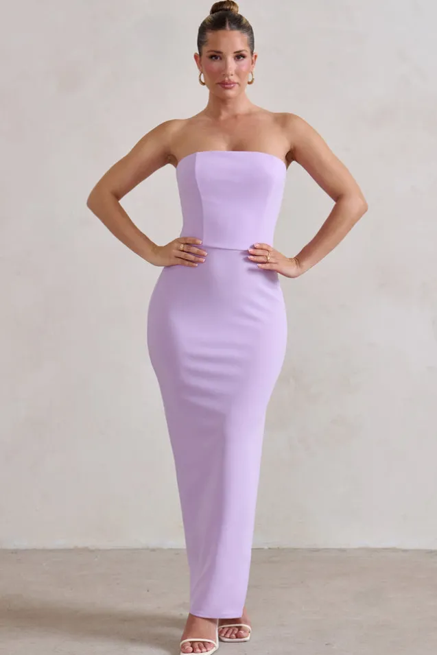 Dina | Lilac Bandeau Maxi Dress With Split