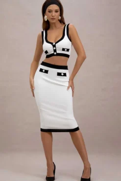 Dione | Black u0026 White Knit Midi Skirt