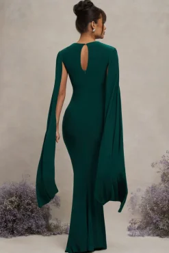 Divine Timing | Bottle Green Maternity Maxi Dress With Cape Sleeves