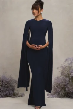 Divine Timing | Navy Maternity Maxi Dress With Cape Sleeves