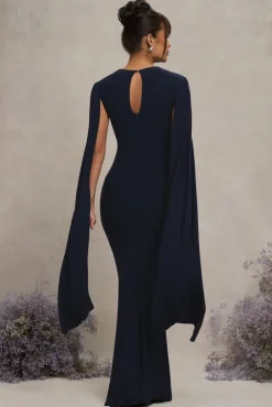Divine Timing | Navy Maternity Maxi Dress With Cape Sleeves