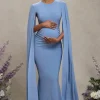 Divine Timing | Powder Blue Maternity Maxi Dress With Cape Sleeves