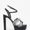Doll Drama | Black Satin Diamante Strappy Platform Heels