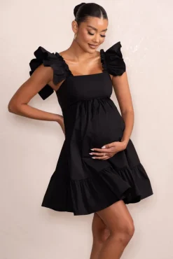 Dolly Daze | Black Maternity Ruffle Mini Dress