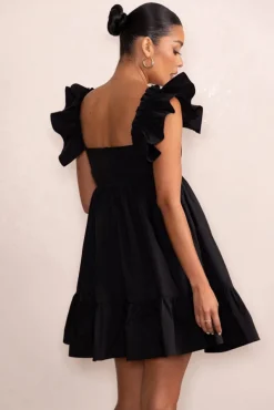 Dolly Daze | Black Maternity Ruffle Mini Dress
