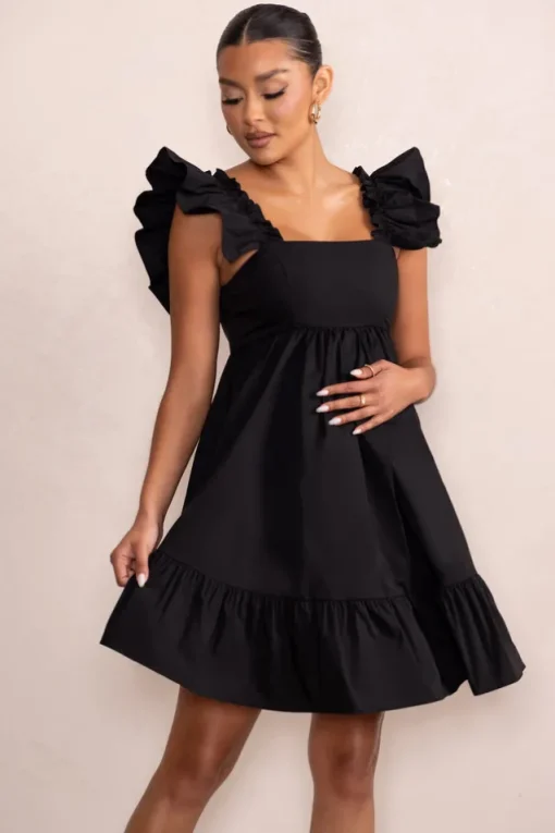 Dolly Daze | Black Maternity Ruffle Mini Dress