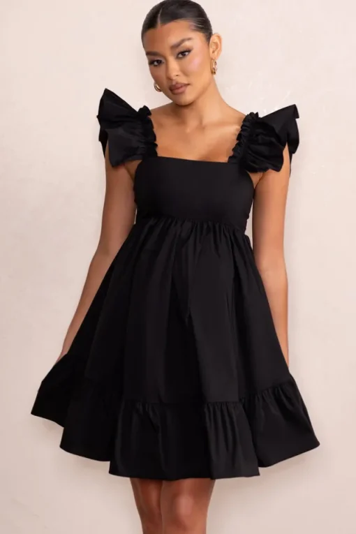 Dolly Daze | Black Maternity Ruffle Mini Dress