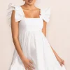 Dolly Daze | White Maternity Ruffle Sleeve Babydoll Mini Dress