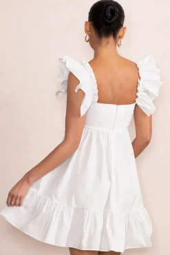 Dolly Daze | White Maternity Ruffle Sleeve Babydoll Mini Dress