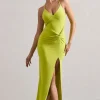 Domenica | Lime Green Halter-Neck Wrap Maxi Dress