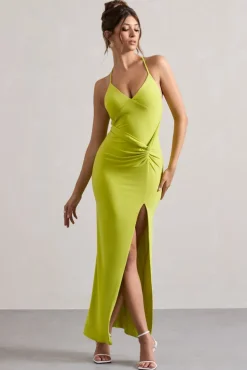 Domenica | Lime Green Halter-Neck Wrap Maxi Dress