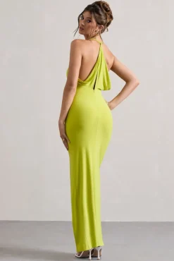 Domenica | Lime Green Halter-Neck Wrap Maxi Dress