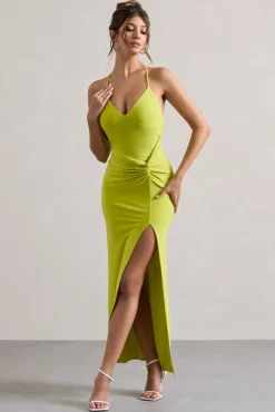 Domenica | Lime Green Halter-Neck Wrap Maxi Dress
