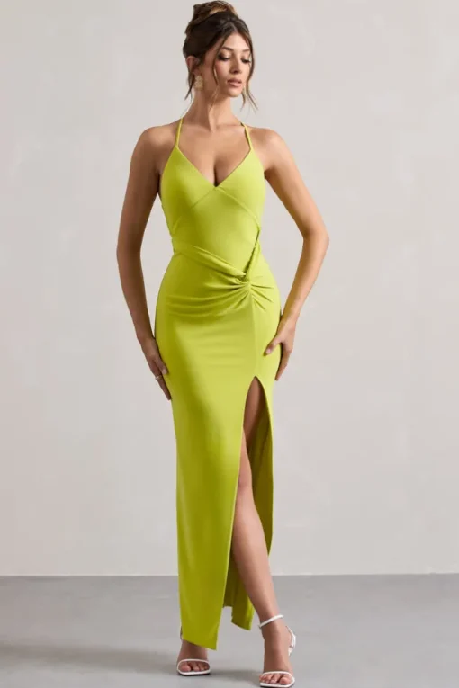 Domenica | Lime Green Halter-Neck Wrap Maxi Dress