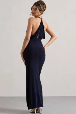 Domenica | Navy Halter-Neck Wrap Maxi Dress