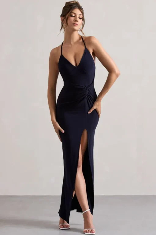 Domenica | Navy Halter-Neck Wrap Maxi Dress