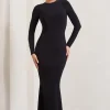 Donna | Black Long-Sleeved Open-Back Maxi Dress
